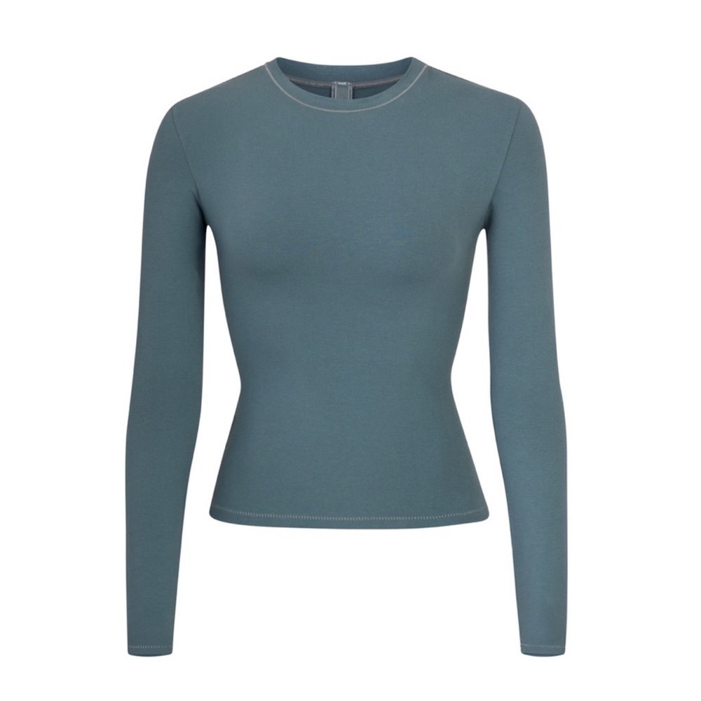 Skims (B7) Cotton Jersey Long Sleeve T-Shirt kyanite NWT SIZE L - Picture 2 of 4